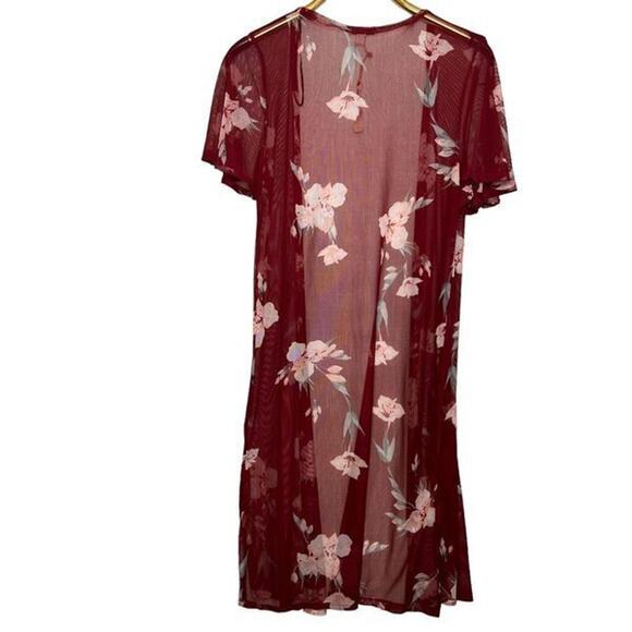 Moral Fiber Size Medium Sheer Floral Short Sleeve Kimono Wrap Duster Cover Up - Picture 1 of 9